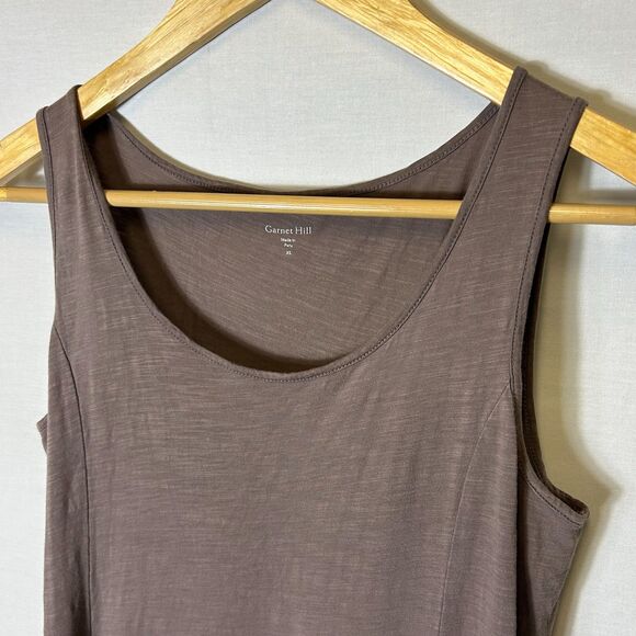 Garnet Hill Taupe Brown Organic Cotton Sleeveless Easy Knit Godet Dress Size XS - Picture 4 of 12